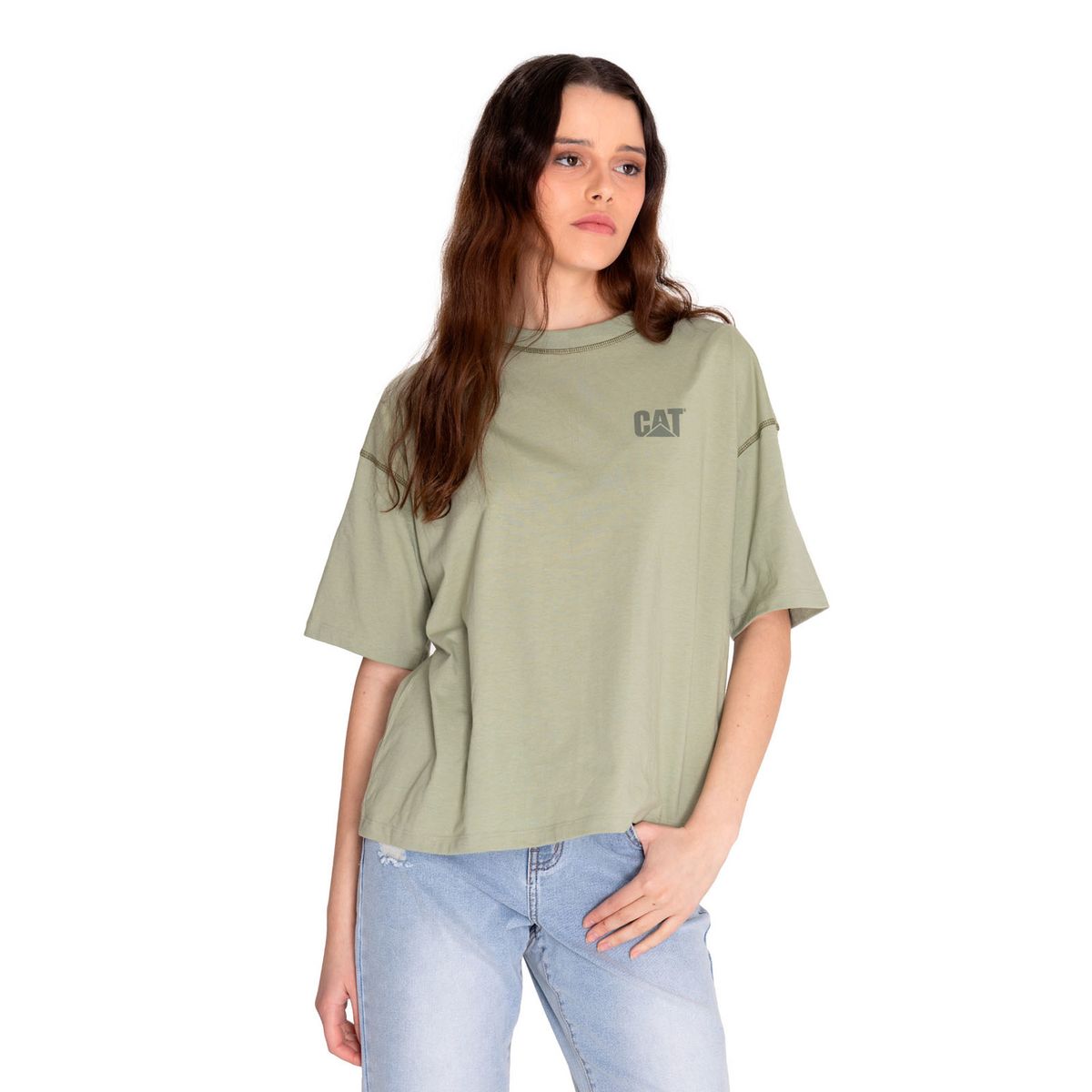 CAT - Polera Manga Corta Mujer Cat Logo Boxy Tee Verde CAT
