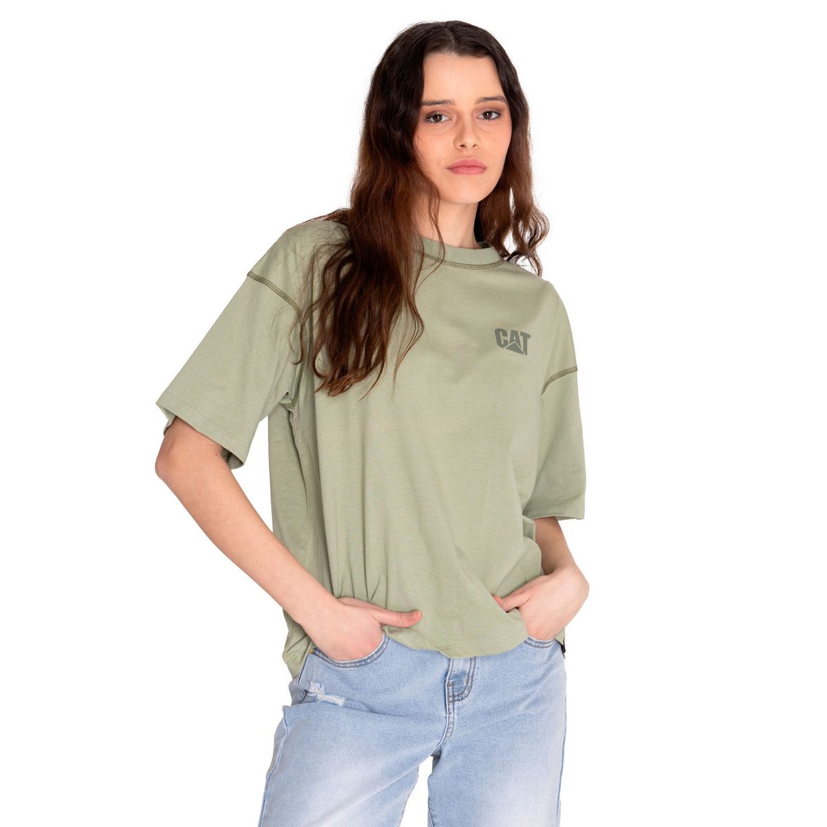 CAT - Polera Manga Corta Mujer Cat Logo Boxy Tee Verde CAT