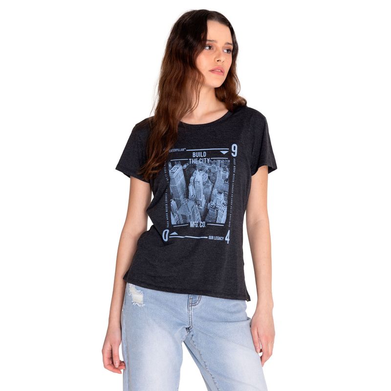 CAT - Polera Manga Corta Mujer Crew Graphic Tee 2 Negro CAT