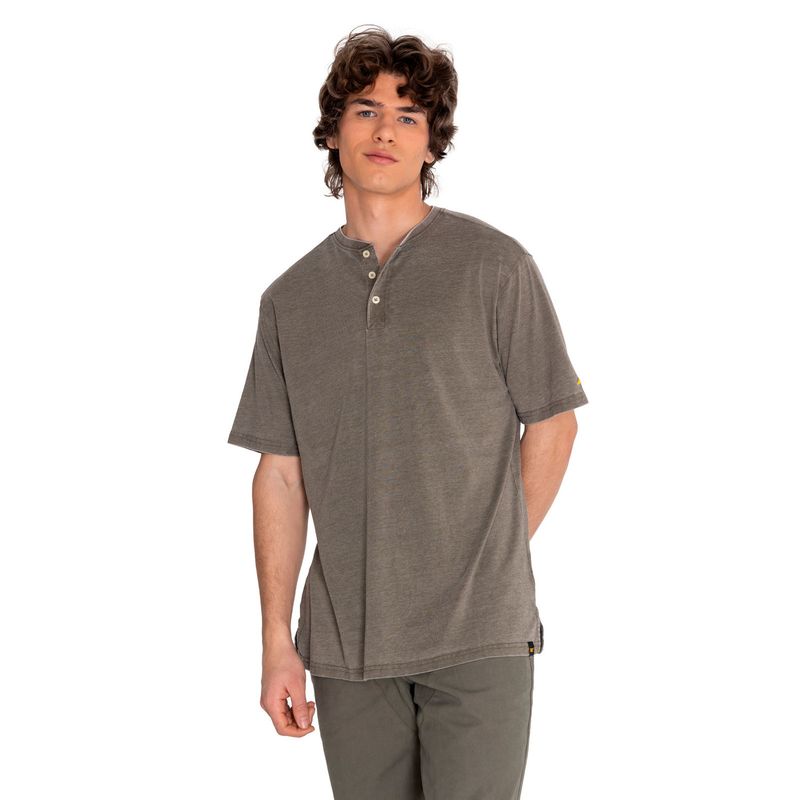 CAT - Polera Manga Corta Hombre Burnout S/S Henley Verde CAT