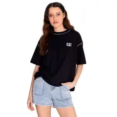 CAT - Polera Manga Corta Mujer Logo Boxy Tee Negro