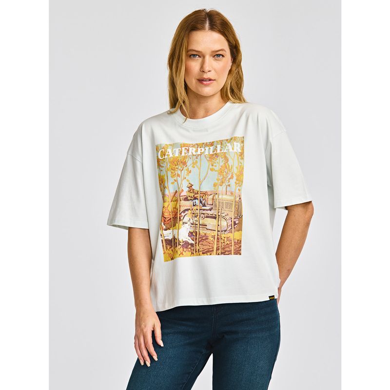 CAT - Polera Manga Corta Mujer Boxy HW Graphic2 Celeste CAT
