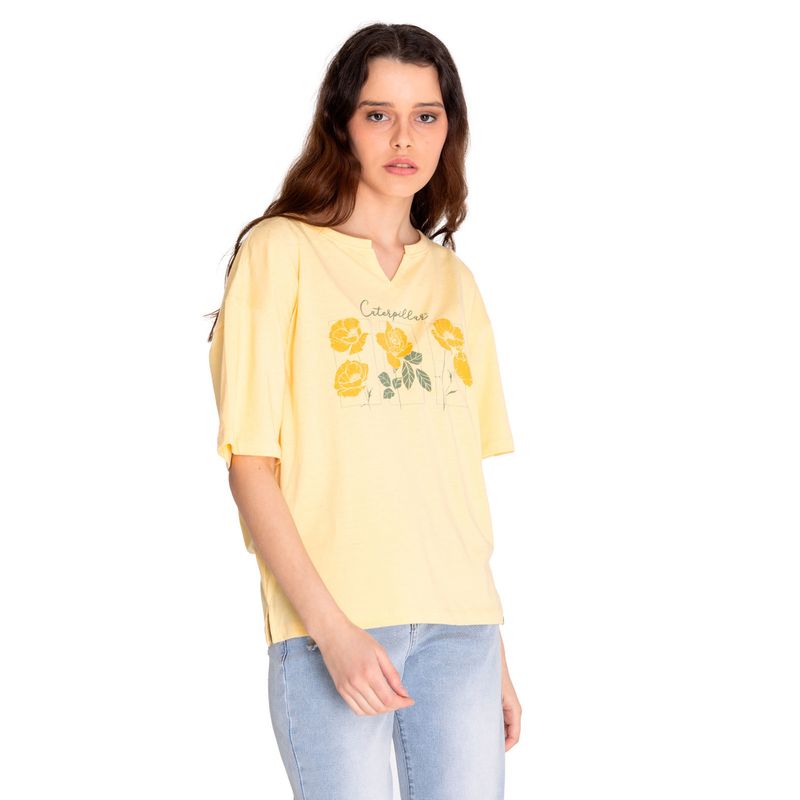 CAT - Polera Manga Corta Mujer Notch Neck Novelt Amarillo CAT