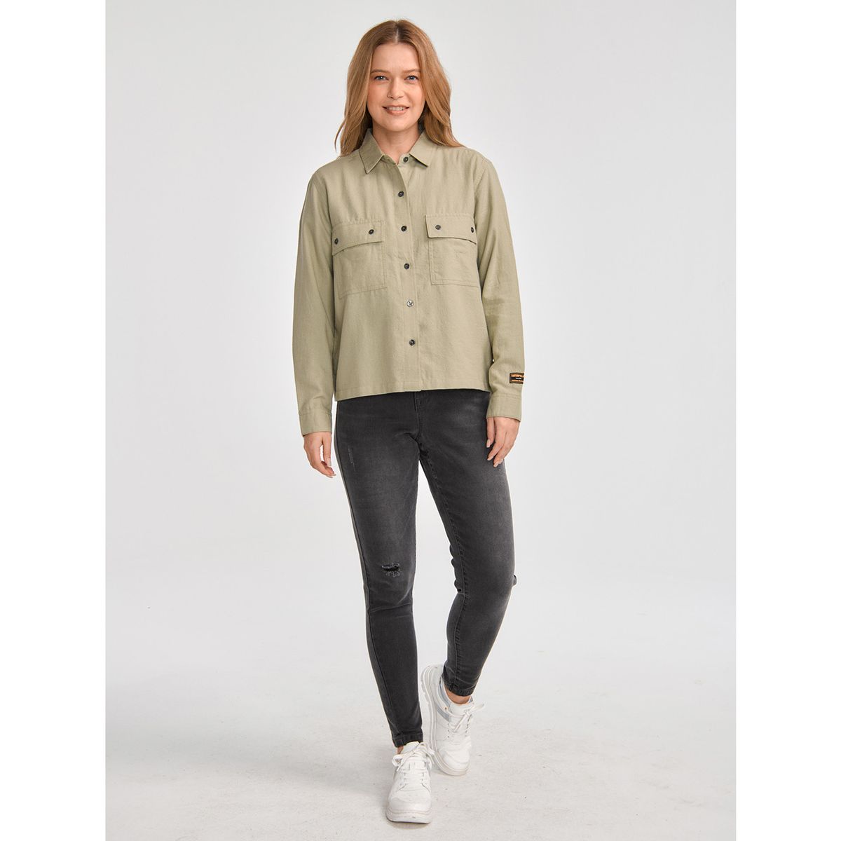 CAT - Blusa Manga Larga Mujer Heritage Uniform Boxy Verde CAT