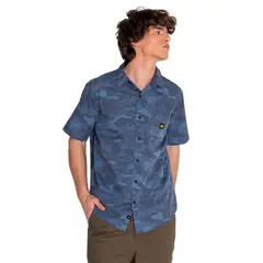 CAT - Camisa Manga Corta Hombre Relaxed Print Poplin Azul