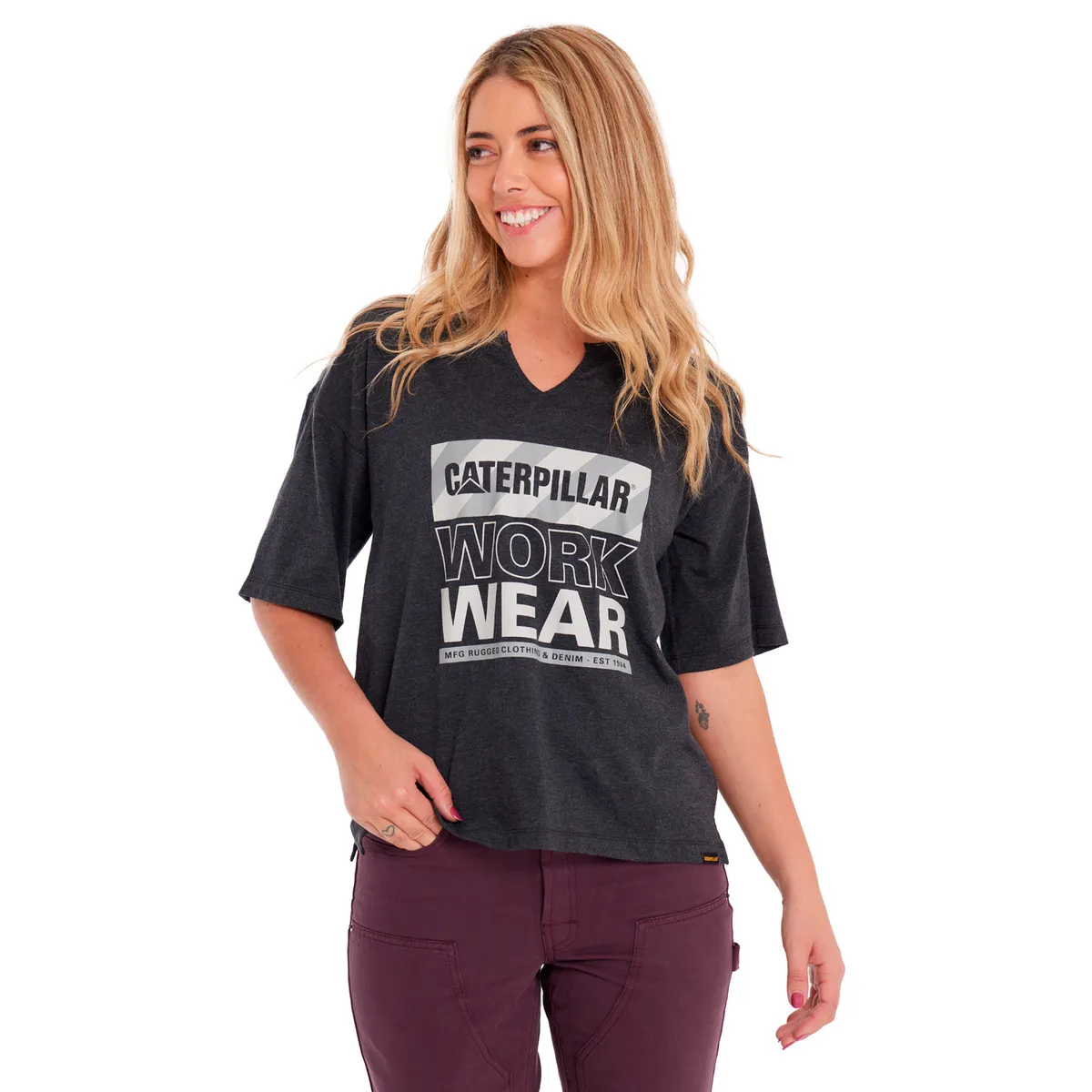 CAT - Polera Manga Corta Mujer Notch Neck Novelty2 Negro CAT