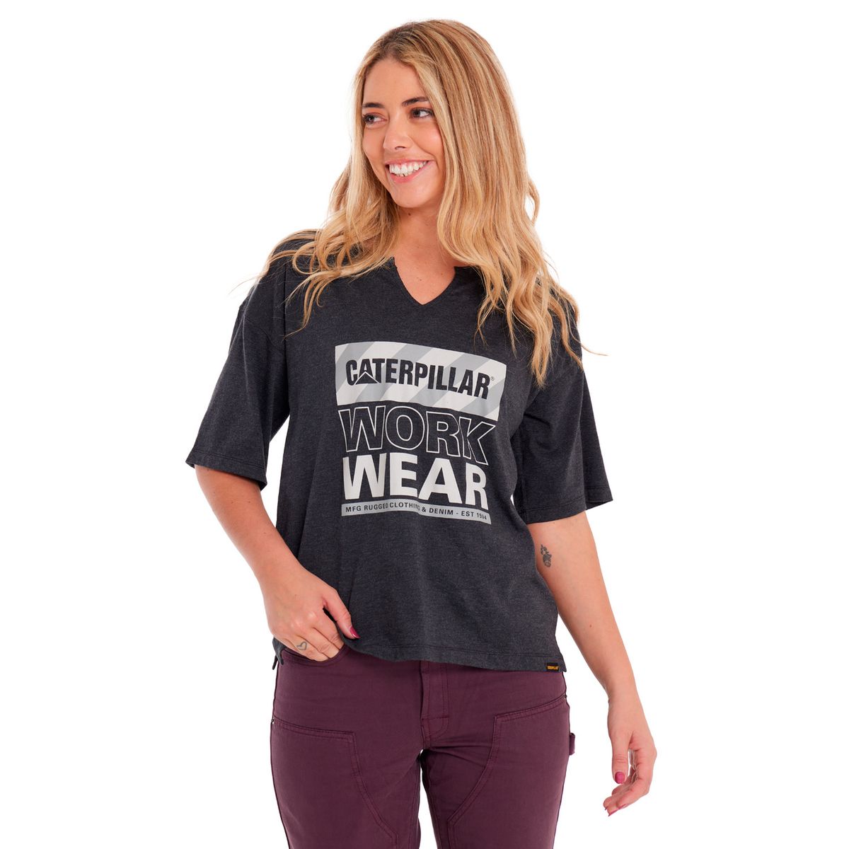 CAT - Polera Manga Corta Mujer Notch Neck Novelty2 Negro CAT