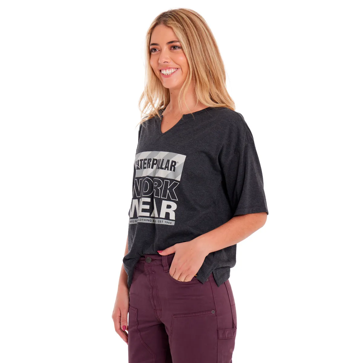 CAT - Polera Manga Corta Mujer Notch Neck Novelty2 Negro CAT