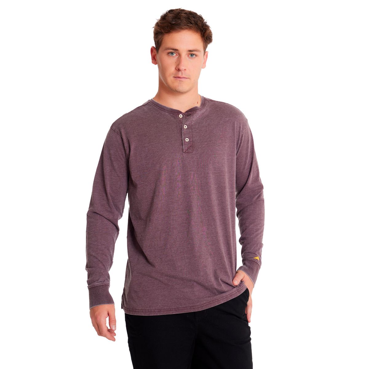 CAT - Polera Manga Larga Hombre Burnout L/S Henley Burdeo CAT