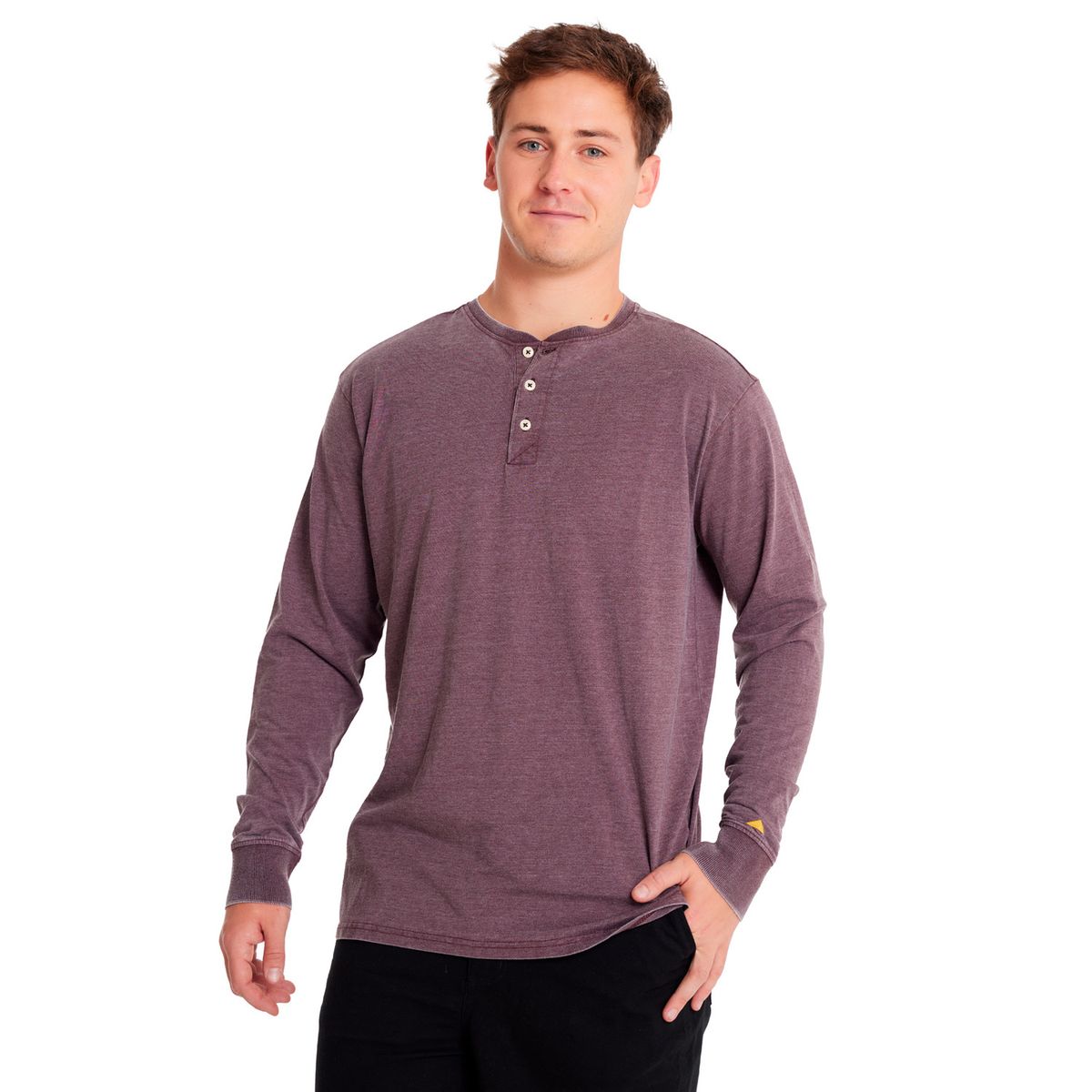 CAT - Polera Manga Larga Hombre Burnout L/S Henley Burdeo CAT