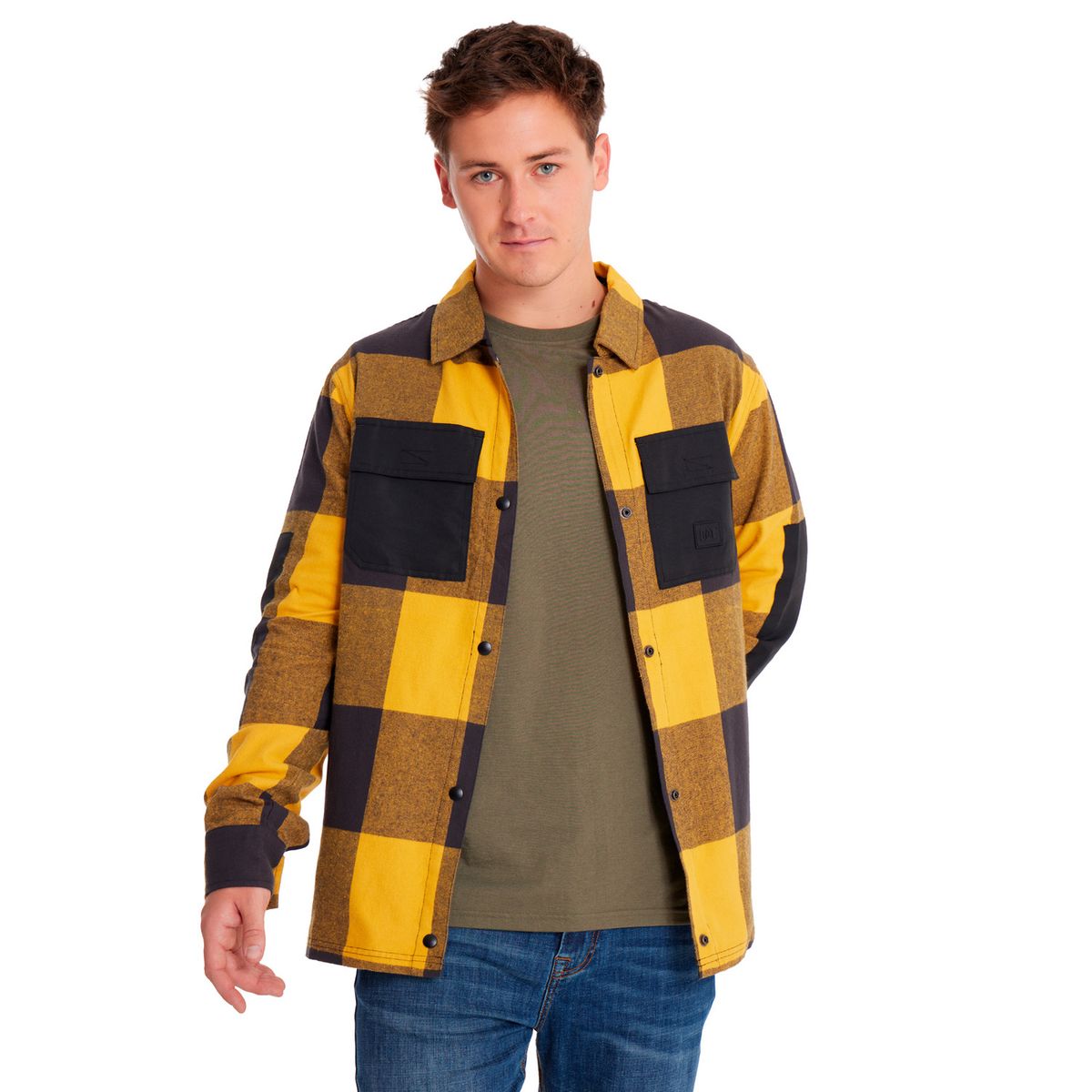 CAT - Camisa Manga Larga Flannel Hombre Snap Fr Amarillo CAT