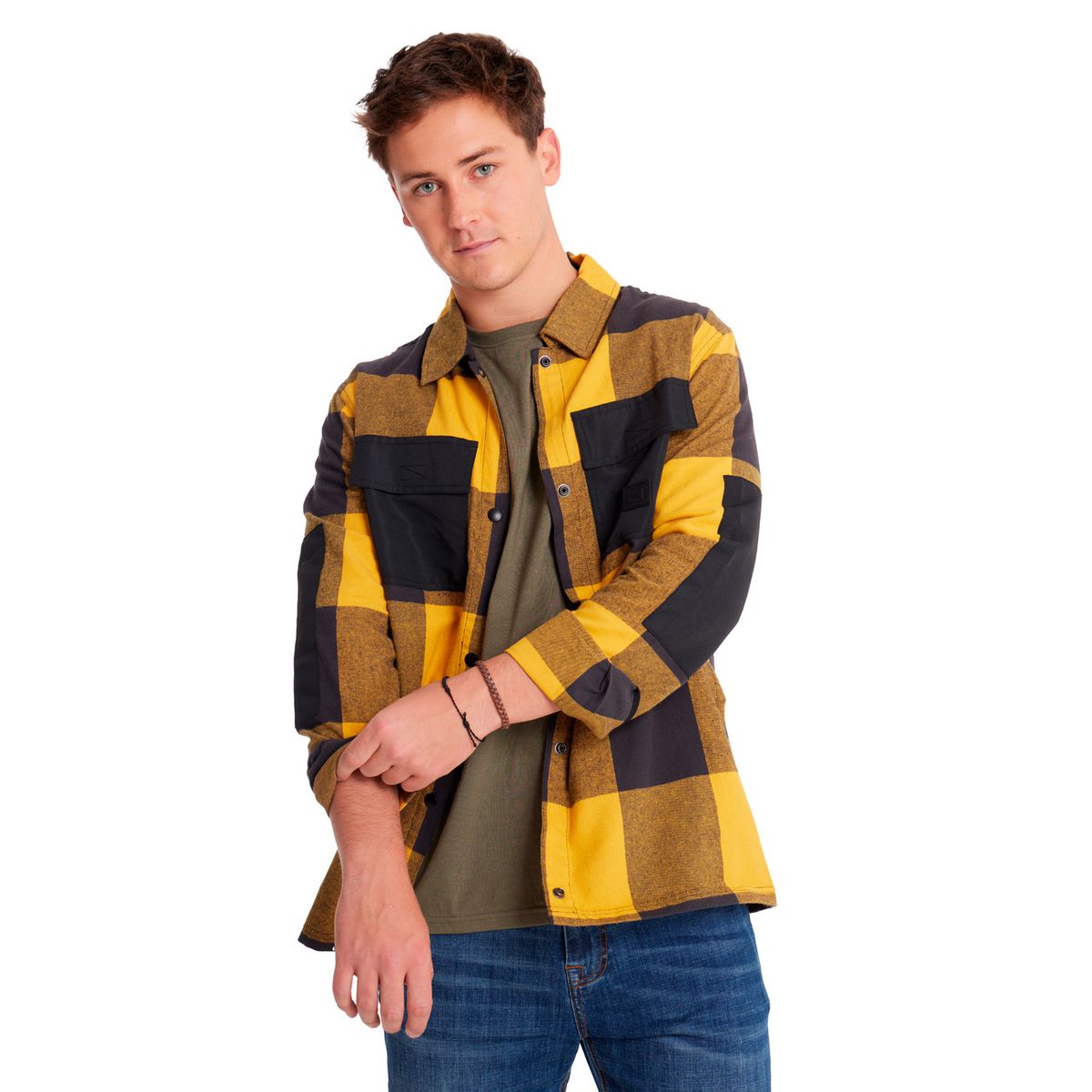 CAT - Camisa Manga Larga Flannel Hombre Snap Fr Amarillo CAT