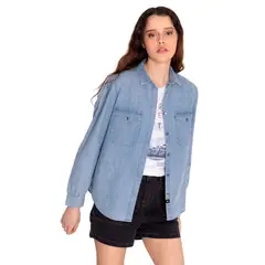 CAT - Blusa Manga Larga Mujer Chambray Relaxed Azul Claro