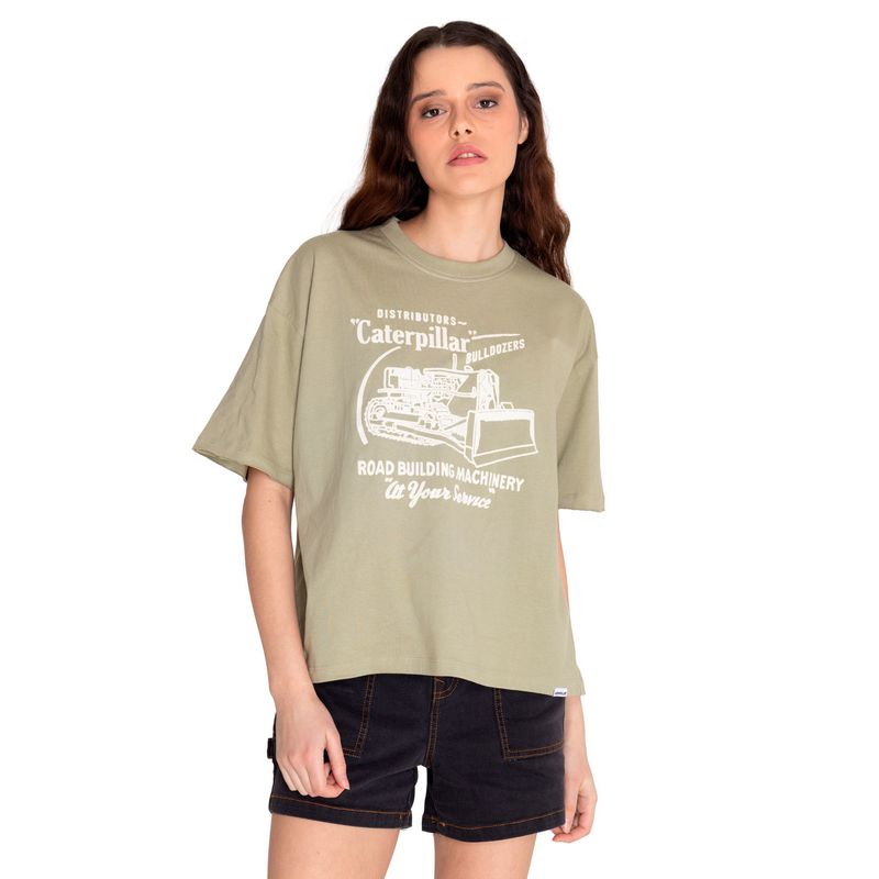 CAT - Polera Manga Corta Mujer Boxy HW Graphic1 Verde CAT
