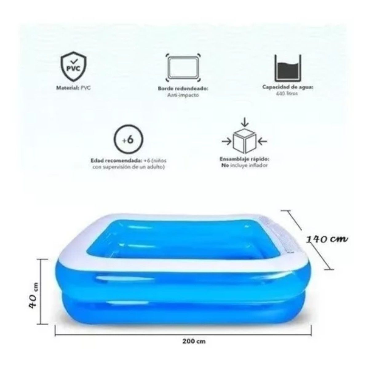 GENERICO - Piscina Inflable Rectangular Medidas 200x140x40