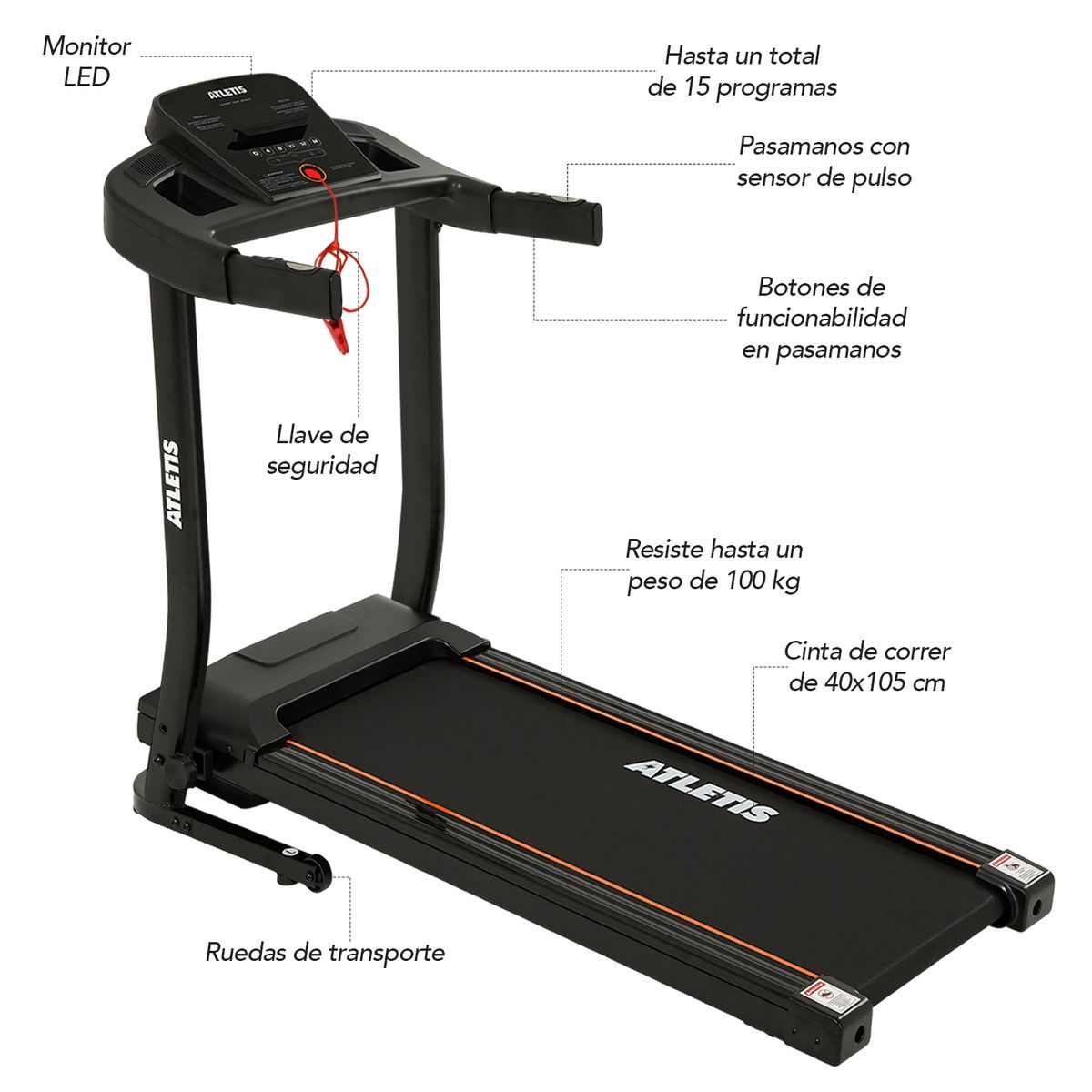 ATLETIS - Trotadora Atletis Endurance IV 1,0 HP Velocidad 12 km h