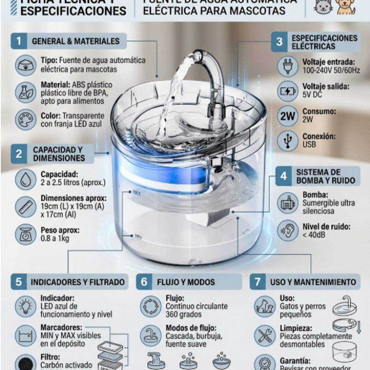 GENERICO - Fuente Para Gato Bebedero Para Mascotas
