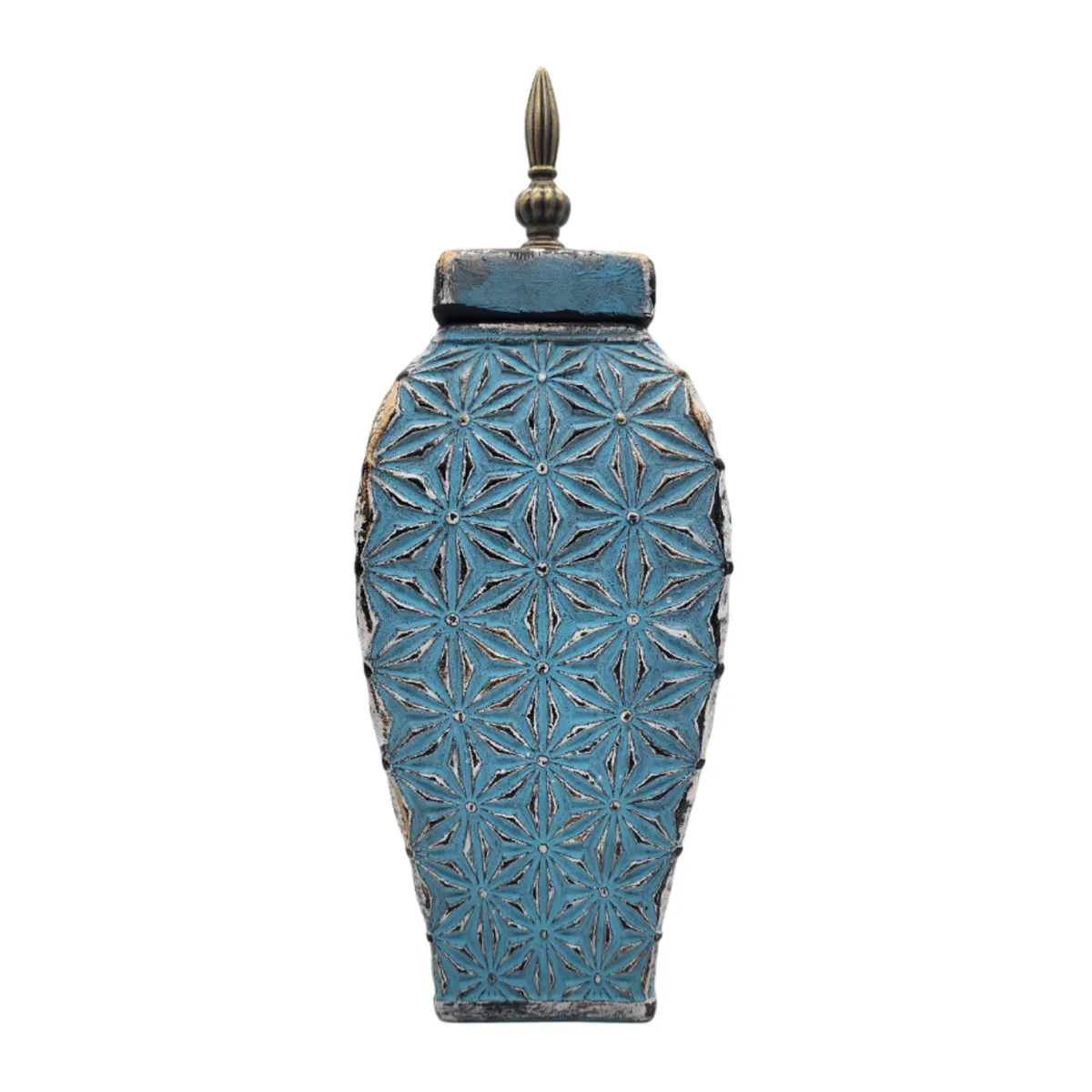 GENERICO - Florero Jarron De Cerámica Azul Envejecido Antiguo Alargado