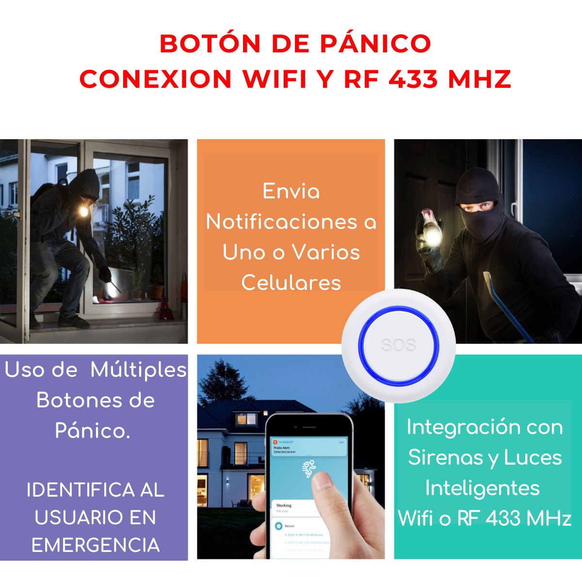 D MOTICA - Botón De Pánico Inalámbrico Inteligente Wifi + Rf433 Mhz
