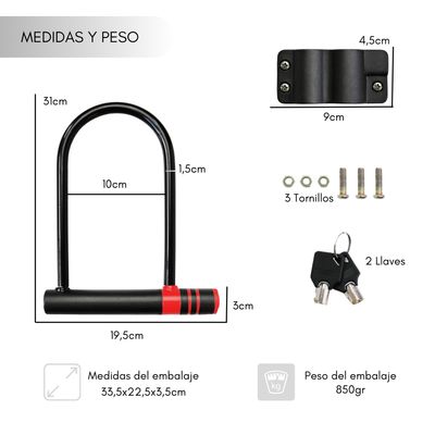 Imagen 2 del producto Candado U Lock Para Bicicleta Y Moto 2 Llaves Anti Robo