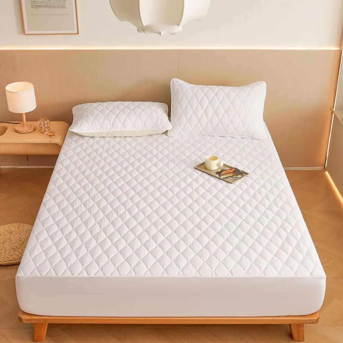 GENERICO - cubre colchón blanco king protector impermeable 2 funda de almohada