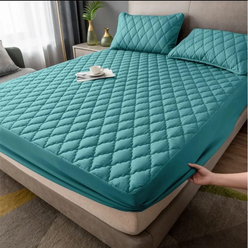 GENERICO - cubre colchón turquesa king protector impermeable 2 funda de almohada