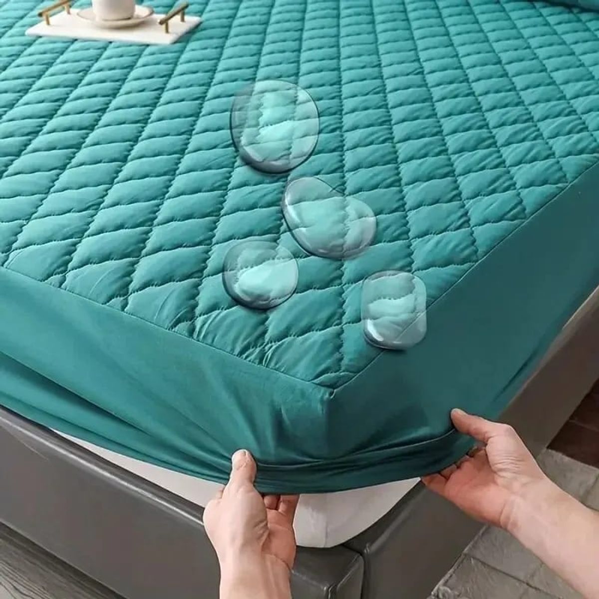 GENERICO - cubre colchón turquesa king protector impermeable 2 funda de almohada
