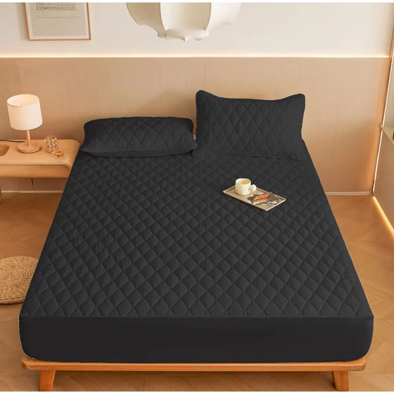 GENERICO - cubre colchón negro king protector impermeable 2 funda de almohada