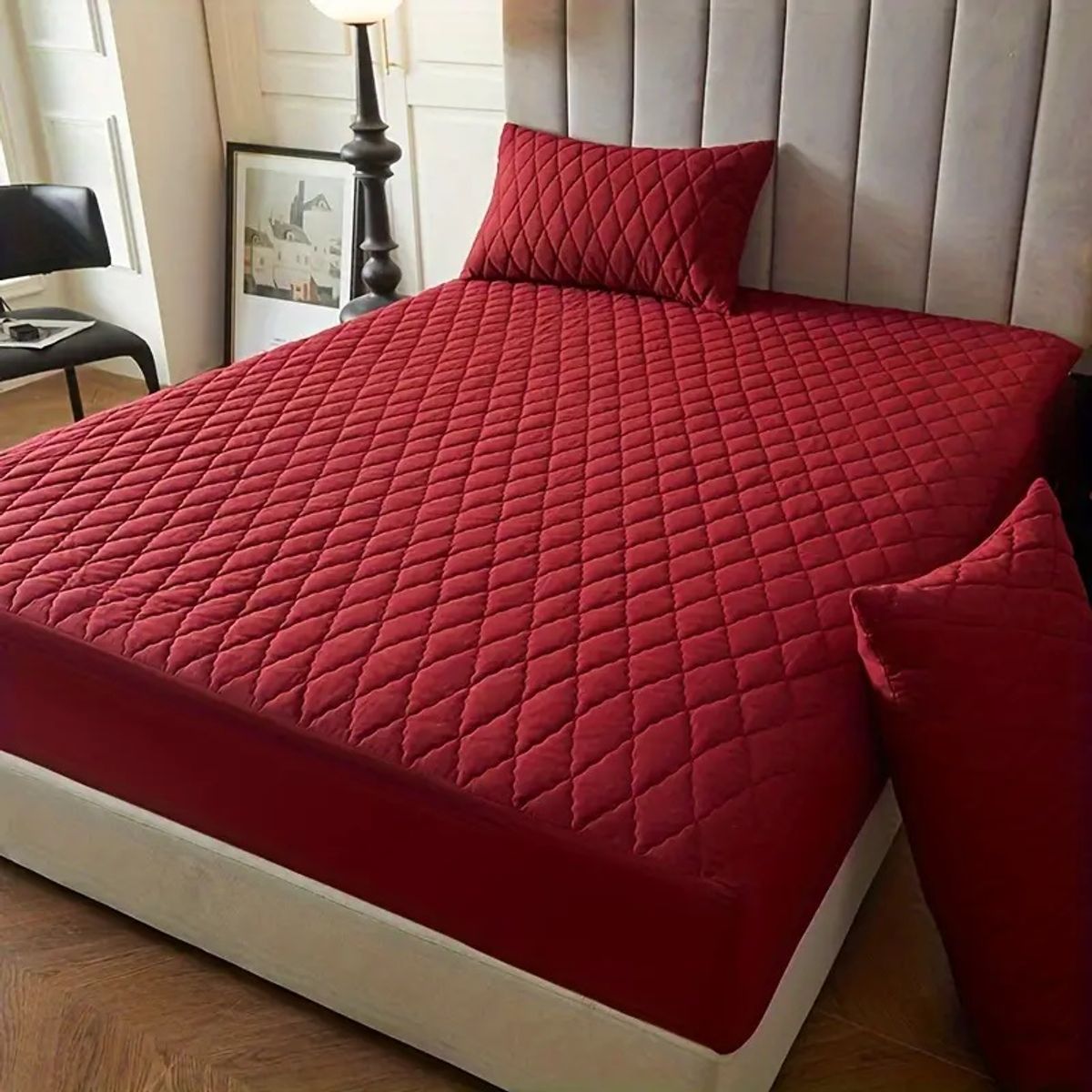 GENERICO - cubre colchón burdeo king protector impermeable 2 funda de almohada