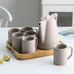 SANTU HOME & DECO - Juego de Té Cerámica Jarra y 6 Tazas Retro