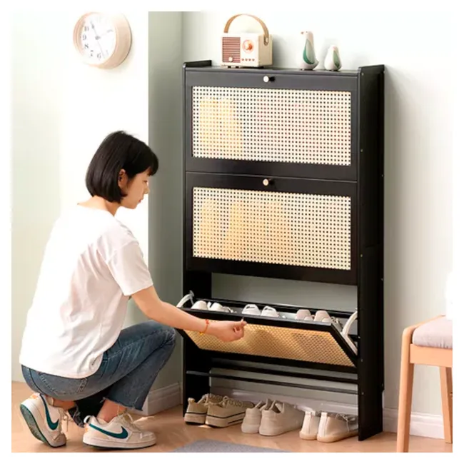 IDEEHOUSE - Zapatero Organizador Ratan Bambo 120x70x17cm Negro