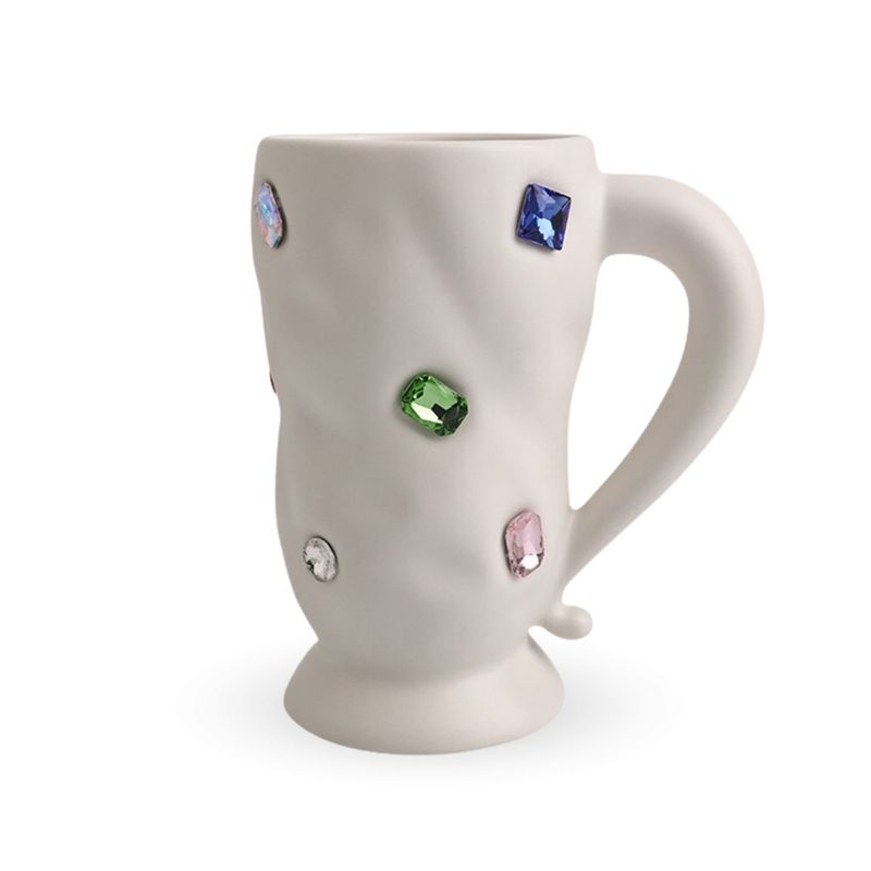 SANTU HOME & DECO - Taza Mug Brillos tipo Joyas 330 ml Cerámica y Bisutería