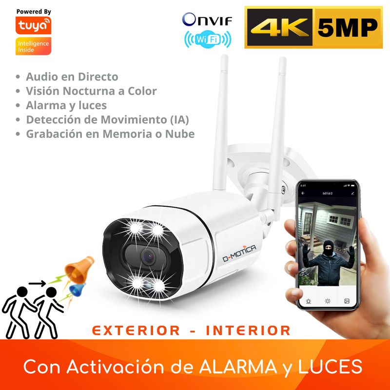 D MOTICA - Cámara Seguridad Wifi Inteligente 4k 5mp con Audio y Detección de Movimiento