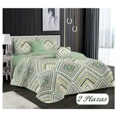 COMPRAPO - Cubrecama Quilt Liviano 2 Pzas Mod Etnic Green + 2 Fundas