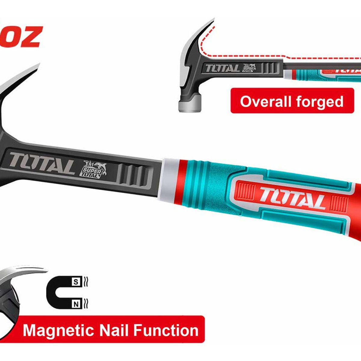 TOTAL - Martillo Carpintero Mango Forjado 16 Onzas Magnetico Total