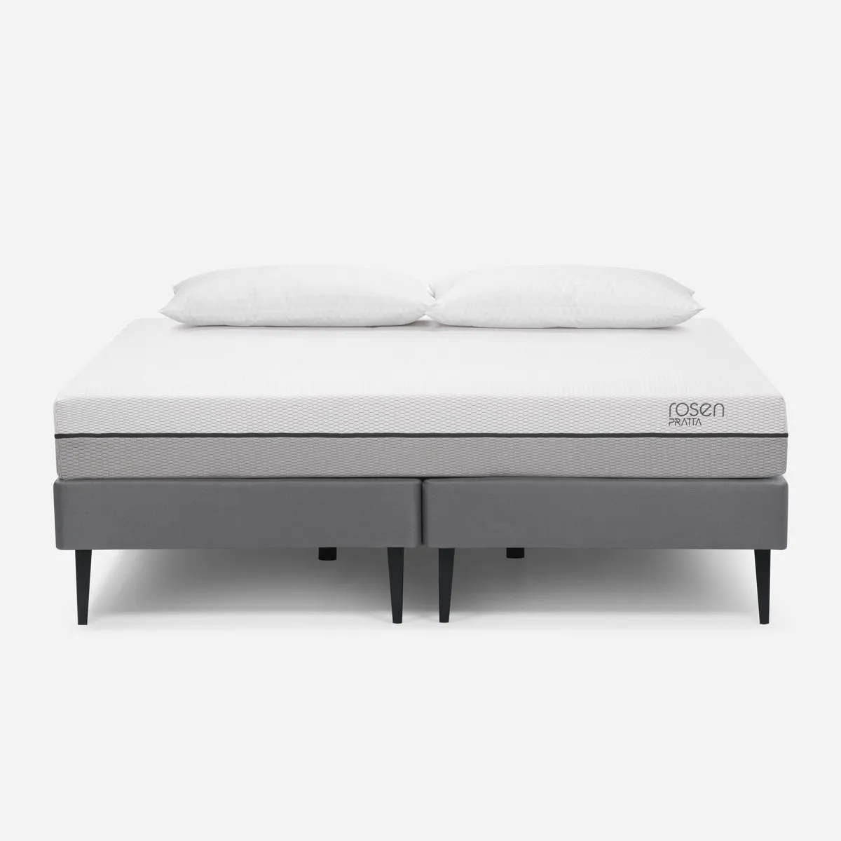 ROSEN - Cama Europea Pratta 2 Plazas Pata Acero + Almohadas Light