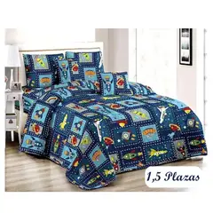 COMPRAPO - Cubrecama Quilt Infantil Liviano 1.5 Pza Mod Naves Espaciales + Funda