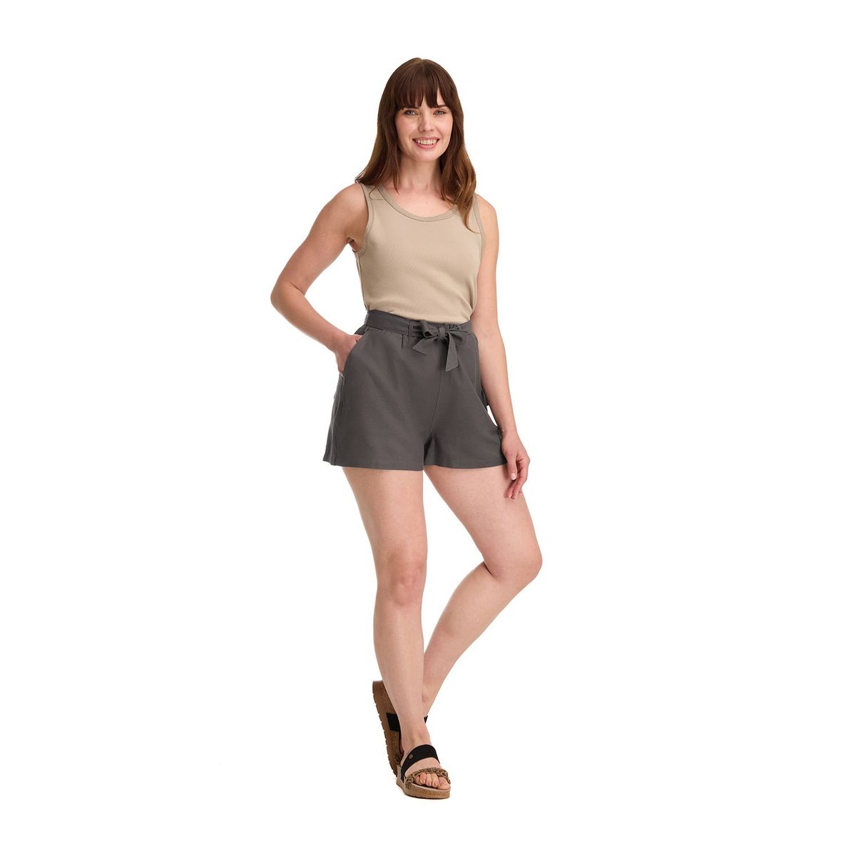 PANAMA JACK - Short Lino Mujer Gris Panama Jack