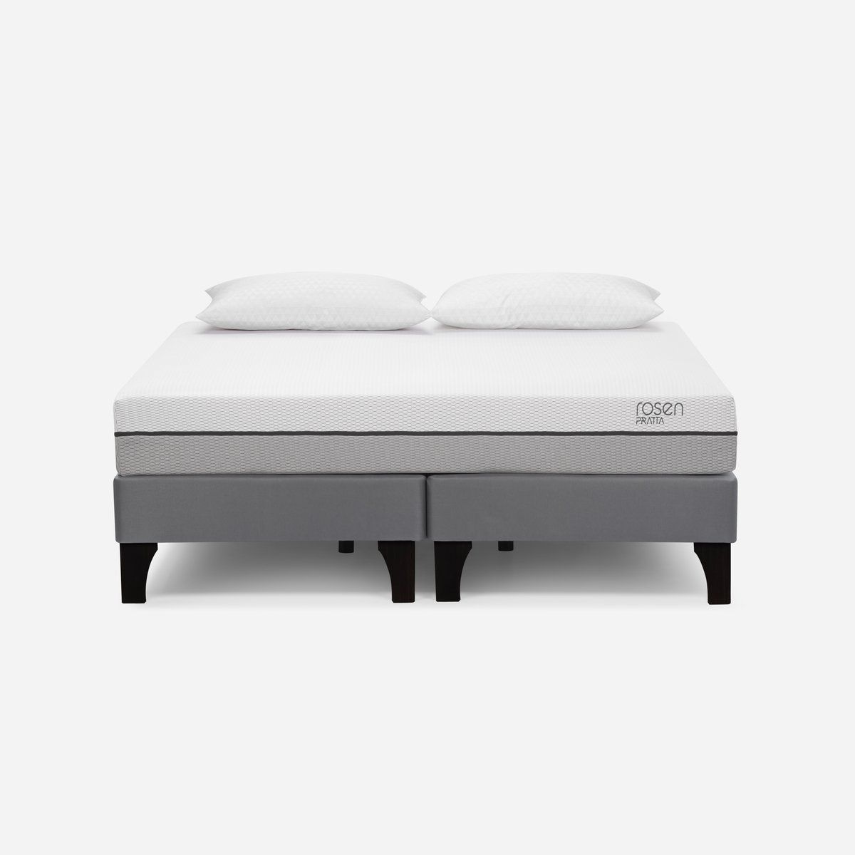 ROSEN - Cama Europea Pratta 2 Plazas Pata Madera BD +Almohadas Light