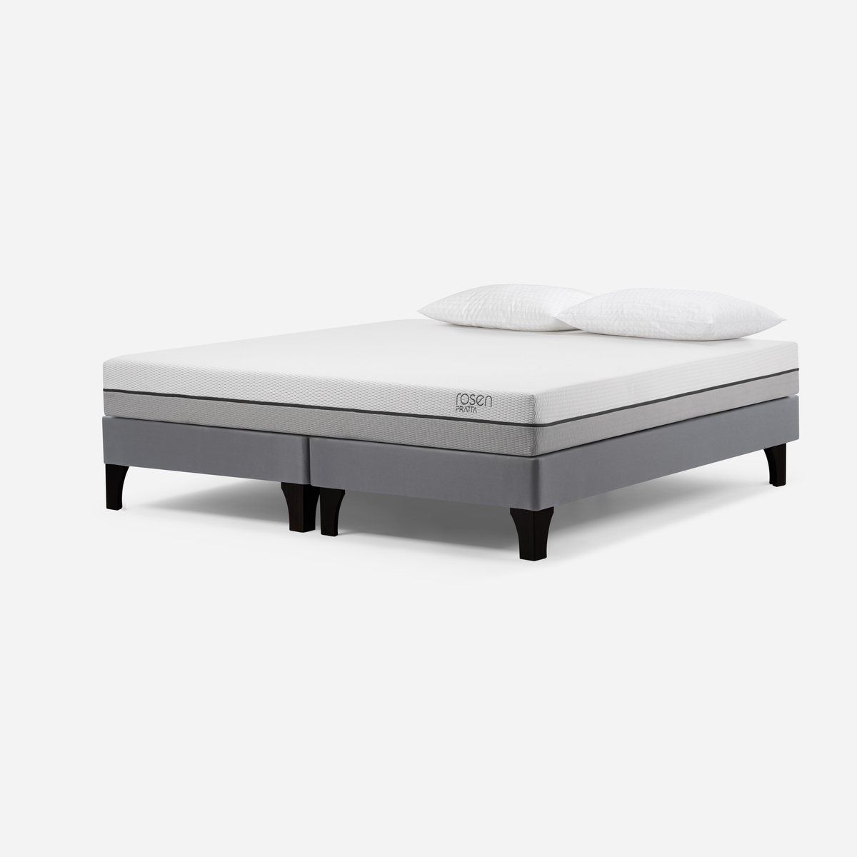 ROSEN - Cama Europea Pratta 2 Plazas Pata Madera BD +Almohadas Light