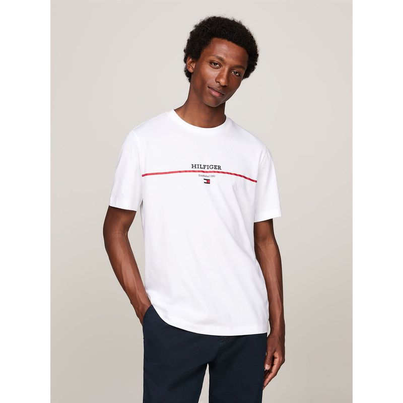 TOMMY HILFIGER - Polera Con Logo Stripe Blanco Tommy Hilfiger