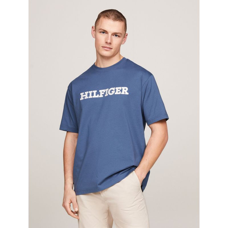 TOMMY HILFIGER - Polera Con Logo Monotype Bordado Azul Tommy Hilfiger