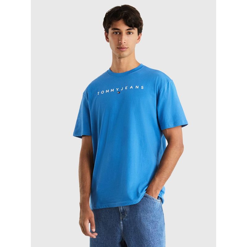 TOMMY HILFIGER - Polera Regular Linear Logo Azul Tommy Jeans