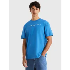 TOMMY HILFIGER - Polera Regular Linear Logo Azul Tommy Jeans