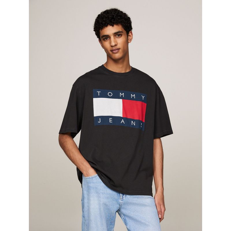 TOMMY HILFIGER - Polera  Oversize Con Parche Y Con Logo Negro Tommy Jeans
