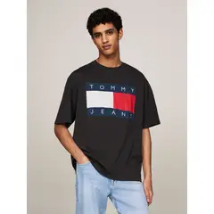 TOMMY HILFIGER - Polera Oversize Con Parche Y Con Logo Negro Tommy Jeans