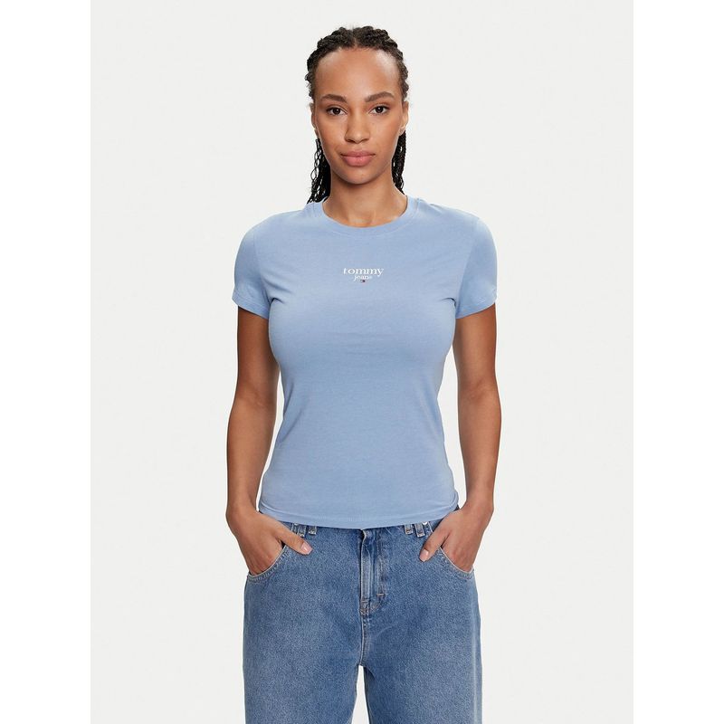 TOMMY HILFIGER - Polera Essential Slim Fit Con Logo Celeste Tommy Jeans