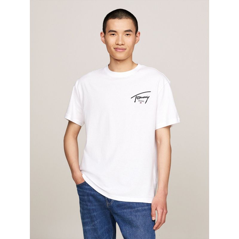 TOMMY HILFIGER - Polera Con Logo Signature Blanco Tommy Jeans