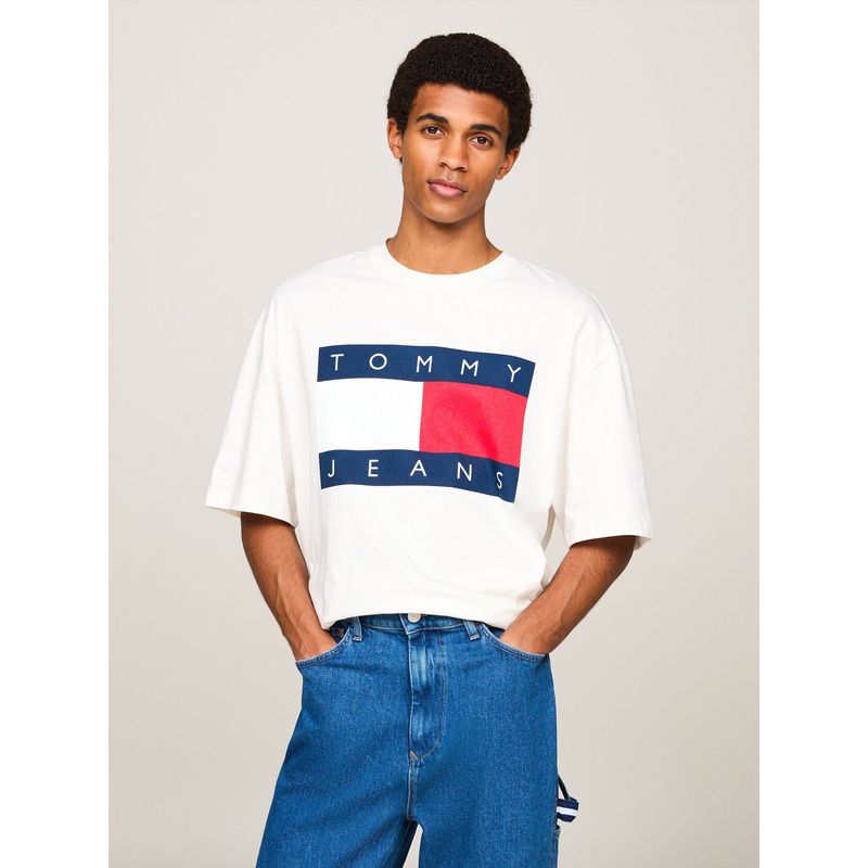 TOMMY HILFIGER - Polera  Oversize Con Parche Y Con Logo Blanco Tommy Jeans