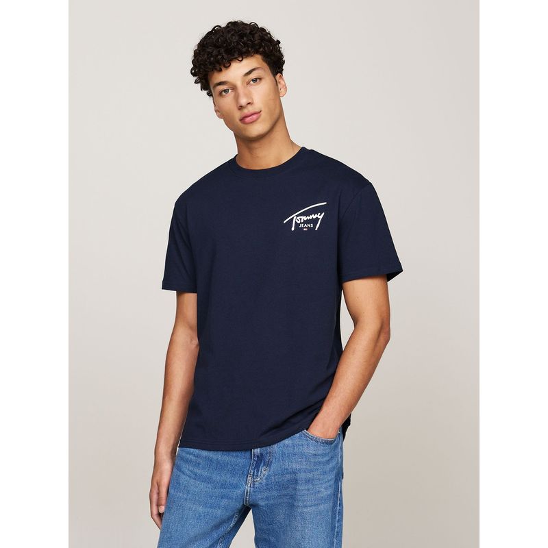 TOMMY HILFIGER - Polera Con Logo Signature Azul Tommy Jeans